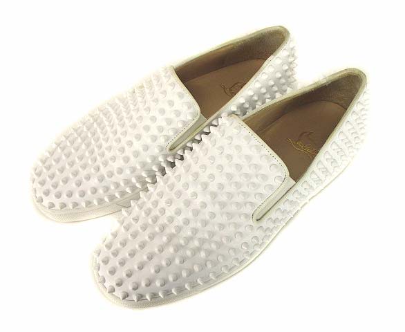クリスチャンルブタン Christian louboutin スリッポン スニーカー シューズ 靴 スタッズ レザー 白 ホワイト 41 1/2 ★AA☆ メンズ
